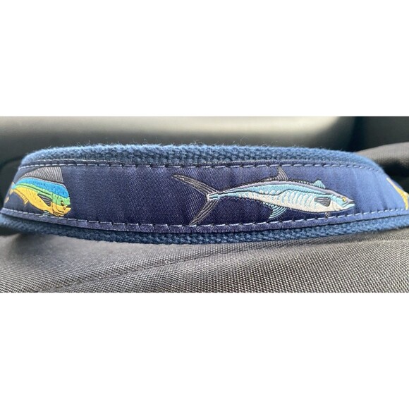 Zep-Pro Belt Mens 32 Boys Canvas Leather Brass Blue Game Fish Fishing USA Made - Picture 5 of 16